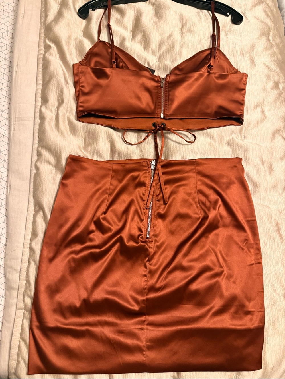 Satin Lace-Up Ruched Mini Skirt set - Rust Red - Picture 4 of 4